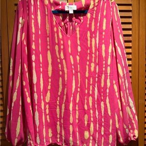 Belle by Kim Gravel Vivid Pink and Cream Blouse